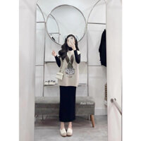 Set váy thỏ Gile 2 món, Đầm len body cổ lọ mix Áo Gile chất nỉ Pe dầy dặn dáng dài thời trang k túi