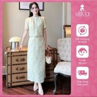 Set váy thô thêu hoa chân váy xẻ xanh vàng hàng thiết kế MIIUCI mã SMJ00144X