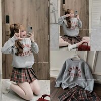 Set váy thời trang Nữ áo nỉ sweater ấm áp in chữ phối chân váy kaki xếp ly sọc caro lưng chun cá tính năng động