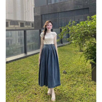 Set váy thời trang nữ áo thun trơn kèm chân váy jeans Qc cao cấp phù hợp đi làm đi chơi siêu xinh💃💃 shopngoc