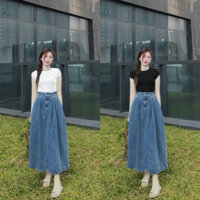 Set váy thời trang nữ áo thun trơn kèm chân váy jeans Qc cao cấp phù hợp đi làm đi chơi siêu xinh💃💃