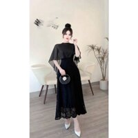 Set váy thời trang nữ mặc đi chơi chất len ren cổ tròn kèm choàng tay ngắn váy xoè dáng dài maxi siêu xinh