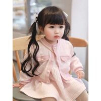 Set váy thu đông cho bé gái gồm váy + áo khoác màu hồng xinh xắn thời trang thu đông 2024 phong cách Hàn Quốc