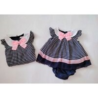 Set váy thủy thủ voan kẻ sọc, cổ đính nơ kèm chip