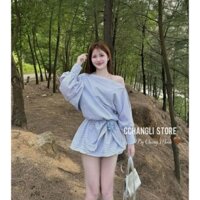 Set váy tiểu thư chất lụa caro tay dài cổ thuyền mix váy xòe đính hoa phù hợp mặc đi chơi thiết kế trẻ trung