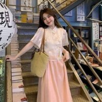 SET VÁY TIỂU THƯ DIỆN TẾT, ÁO CỔ TÀU, CHÂN VÁY TƠ