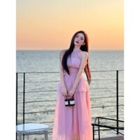 Set váy tiểu thư form dài maxi có 2 màu hồng, xanh cho chị em diện đi tiệc đi biển đi chơi auto xinh