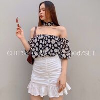 Set váy trắng áo hoa trễ vai ✨