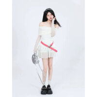 Set váy trắng áo trễ vai kèm chân váy dáng ngắn đi tiệc đi chơi