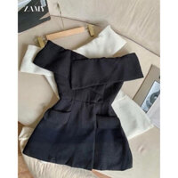 Sét váy trễ vai len xốp về hàng bao xinh Chất len xốp tổ ong cực đẹp dày dặn tặng kèm chân váy trắng có quần lót trong