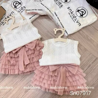 Sét váy tutu cho bé gái Sét áo ren trắng mix chân váy tutu lưới hồng dễ thương cho bé gái