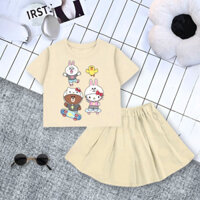 Set váy xếp ly bé gái mix áo cộc tay Hello Kitty đáng yêu năng động cho trẻ 2 đến 12 tuổi Coca Baby 2