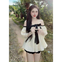 Set váy xòe nữ, áo kiểu cup ngực (có mút)+chân váy xếp ly (có lót)