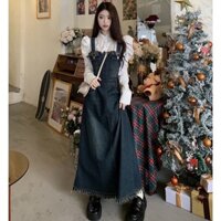 Set váy yếm dài kèm áo sơ mi tay phồng basic siêu xinh chất bò đẹp giá rẻ TULIP CLOTHES ORDER 2 tuần