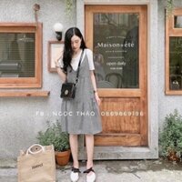 Set váy yếm kẻ caro dáng BBD