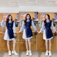 set váy yếm vải ghile vạt cực xinh
