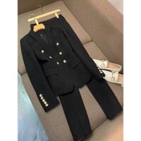 Set vest blazer nữ màu đen quần ống xuông QUYNH DESIGN AV014