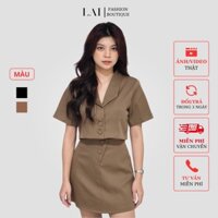 Set vest cộc tay + chân váy, set bộ áo croptop và chân váy chữ A có kèm quần trong, áo có đệm vai