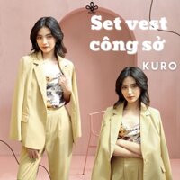 Set vest công sở nữ cao cấp quần dài màu đen, vàng KURO - 001L.2BO.001