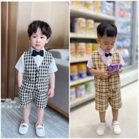 Set vest công tử kẻ sọc cho bé trai 1 tuổi đến 6 tuổi 4 chi tiết