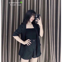 Set Vest đùi kèm áo cotton - Đen