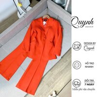 Set vest nữ blazer công sở QUYNH DESIGN cao cấp thiết kế áo chiết eo dài tay quần ống loe màu cam