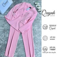 Set vest nữ blazer công sở QUYNH DESIGN cao cấp thiết kế áo chiết eo dài tay quần ống đứng màu hồng