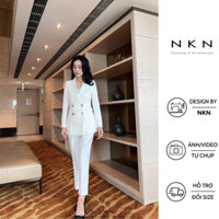 Set vest nữ, set blazer nữ NKN Elegant màu trắng, thiết kế chiết eo tôn dáng, chất liệu cao cấp.