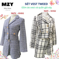 SÉT VEST TWEED MZY - SV01 & SV02 (Gồm áo vest và quần giả váy). Có thể tách á0 quần phối riêng.