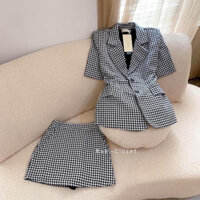 set vest váy A ngắn caro đen áo cổ vest- shop bé béo bigsize hcm 3b