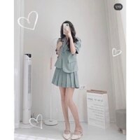 SET VEST XANH PASTEL GỒM ÁO VÀ CHÂN VÁY NỮ TÍNH, SANG CHẢNH, DỊU DÀNG