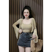 Set voan Quảng Châu gồm áo 2 dây mix khoác tay dài ống loe có nút gài siêu xinh