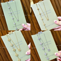 Set Vòng cổ đá, Khuyên tai titan cỏ 4 lá cao cấp không han gỉ, Vòng tay cỏ bốn lá nhiều màu hot (Hàng hai mặt hoa)