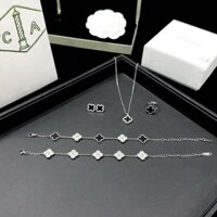 Set Vòng cổ, Khuyên tai titan cỏ 4 lá cao cấp không han gỉ, Vòng tay cỏ bốn lá nhiều màu hot sang chảnh