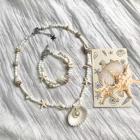 Set Vòng Cổ Và Vòng Tay Đi Biển Hạt Cườm Kèm Mặt Vỏ Sò