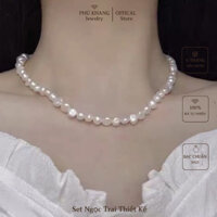 Set Vòng Cổ Và Vòng Tay Ngọc Trai PHU KHANG JEWELRY&GEMSTONE, Thiết Kế Khóa Cham Rơi, Chất Liệu Bạc 925 Mạ Vàng Cho Nữ