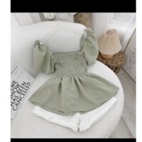 Set xanh cổ vuông bo chun ngực+ quần short trắng(Pass)