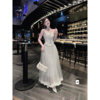 Set xinh cao cấp áo gấm hai giây kết hợp chân váy lưới dài hai màu phù hợp dự tiệc và đi du lịch sang chảnh kèm ảnh thật