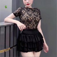 Set xinh gồm áo voan hoa form ôm phối chân váy voan kèm ảnh thật