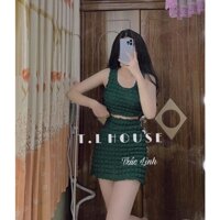 Set xốp Áo ba lỗ croptop kèm chân váy A xốp ô_ SET VÁY RỜI XỐP Ô VUÔNG