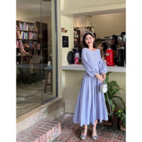 Set xốp nhăn áo trễ vai buộc dây 1 bên eo vạt chéo dài tay kèm chân váy dài dáng xoè