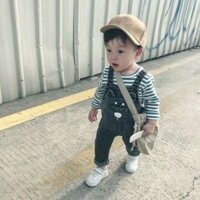 Set yếm bò+áo thun kẻ cho bé