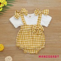 sét yếm caro đóng bỉm + áo thun ren xinh xắn cho bé gái