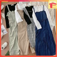 Set yếm cho bé dài tay 4-12 tuổi rời hàng xuất Nhật xịn sò, Bộ yếm bé gái vải mềm khỏe khoắn thời trang