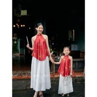 Set Yếm Cho Bé Gái Như Ý Lụa Latin Pháp Cao Cấp - Set Cổ Yếm Nữ Đồ Đôi Mẹ Và Bé Gái Chân Váy Tơ Mềm Đi Chơi Chụp Ảnh