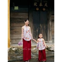 Set Yếm Cho Bé Gái Như Ý Lụa Latin Pháp Cao Cấp - Set Yếm Nữ Đồ Đôi Mẹ Và Bé Gái Quần Dài Lụa Mềm Nhà Lụa Kids