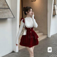 Set yếm cho nữ mặc Tết gồm áo thun nhũ dài tay và áo yếm Nhung ôm body trẻ trung, năng động