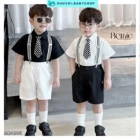 Set yếm công tử cho bé trai mặc sinh nhật thôi nôi màu trắng và đen 8 đến 25kg BERNIE 0924B06 SHUSHI