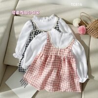 Set Yếm dạ Sọc Caro Cho Bé Gái