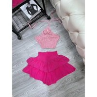 set yếm hoa chân váy tầng tơ